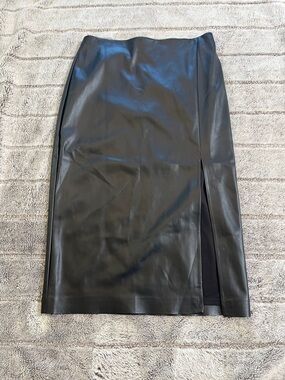 Express Black Faux Leather Pencil Skirt with Side Slit